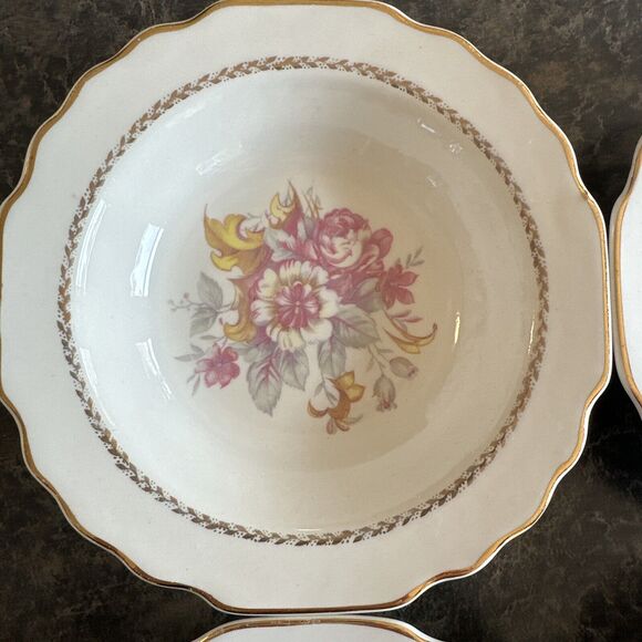 Set Of 4 W.S. George LIDO Berry Dessert Bowl USA 298A Pink Yellow Gold - Picture 2 of 10